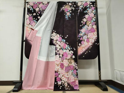 平和屋着物●豪華振袖　牡丹花文　ラインストーン　ラメ糸　暈し染め　金銀彩　正絹　逸品　CABE3196yc