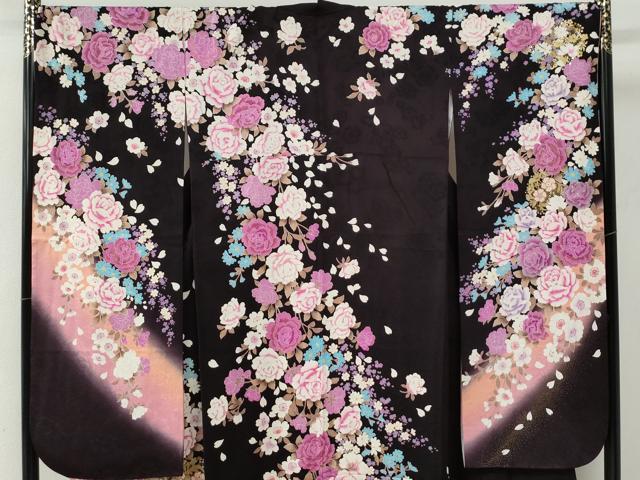 平和屋着物●豪華振袖　牡丹花文　ラインストーン　ラメ糸　暈し染め　金銀彩　正絹　逸品　CABE3196yc