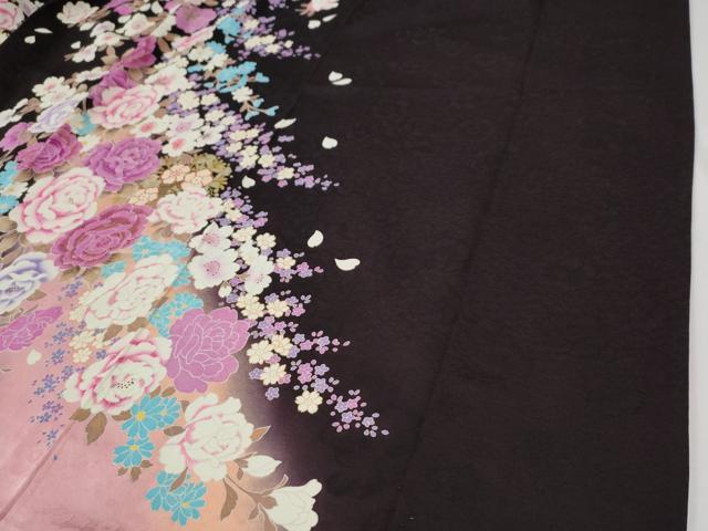 平和屋着物●豪華振袖　牡丹花文　ラインストーン　ラメ糸　暈し染め　金銀彩　正絹　逸品　CABE3196yc