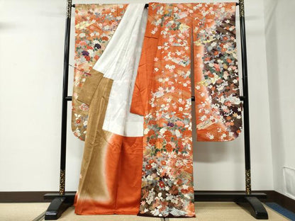 平和屋着物●豪華振袖　駒刺繍　牡丹花筏文　暈し染め　金彩　正絹　逸品　CABE3199yc