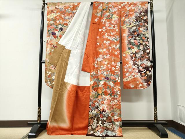 平和屋着物●豪華振袖　駒刺繍　牡丹花筏文　暈し染め　金彩　正絹　逸品　CABE3199yc