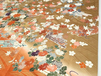 平和屋着物●豪華振袖　駒刺繍　牡丹花筏文　暈し染め　金彩　正絹　逸品　CABE3199yc