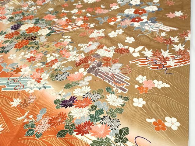 平和屋着物●豪華振袖　駒刺繍　牡丹花筏文　暈し染め　金彩　正絹　逸品　CABE3199yc