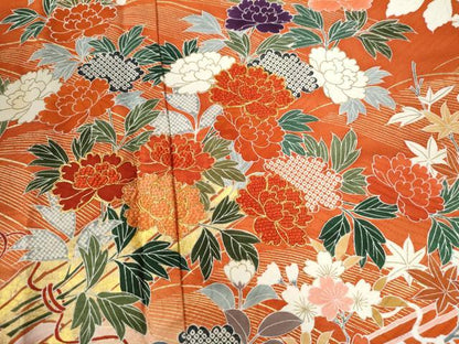 平和屋着物●豪華振袖　駒刺繍　牡丹花筏文　暈し染め　金彩　正絹　逸品　CABE3199yc