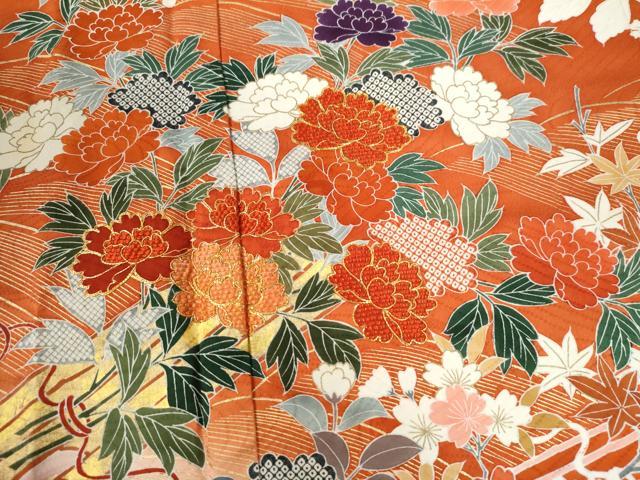 平和屋着物●豪華振袖　駒刺繍　牡丹花筏文　暈し染め　金彩　正絹　逸品　CABE3199yc