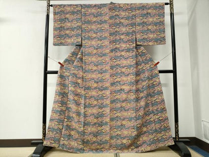 平和屋着物●上質な小紋　型染め　風景文　鬼しぼ縮緬　正絹　逸品　CABE3200yc