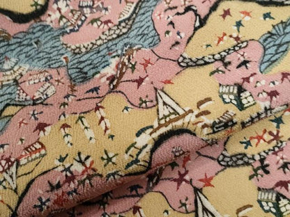 平和屋着物●上質な小紋　型染め　風景文　鬼しぼ縮緬　正絹　逸品　CABE3200yc