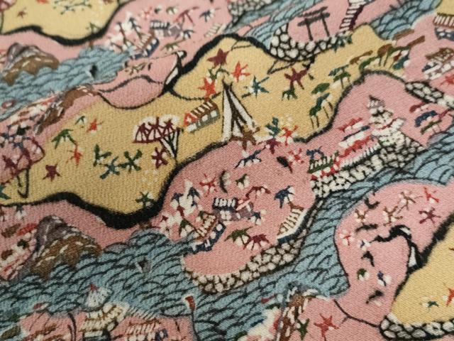 平和屋着物●上質な小紋　型染め　風景文　鬼しぼ縮緬　正絹　逸品　CABE3200yc
