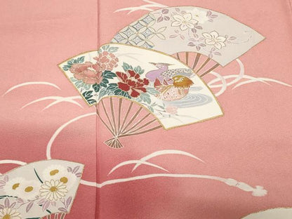 平和屋着物■豪華色留袖　芝草扇面鴛鴦文　暈し染め　金彩　正絹　逸品　CABE3209ev