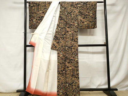 平和屋着物■上質な小紋 鳳凰雲取り花文 黒地 正絹 逸品 CABE3210ev