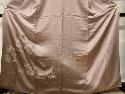 平和屋着物■訪問着 刺繍 流水草花文 暈し染め 金銀彩 正絹 逸品 CABE3214ev