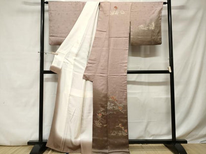 平和屋着物■訪問着 刺繍 流水草花文 暈し染め 金銀彩 正絹 逸品 CABE3214ev