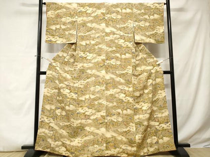 平和屋着物■上質な小紋 人物風景文 暈し染め 金彩 正絹 逸品 CABE3229ev