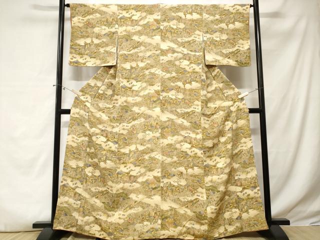 平和屋着物■上質な小紋 人物風景文 暈し染め 金彩 正絹 逸品 CABE3229ev