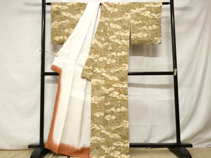 平和屋着物■上質な小紋 人物風景文 暈し染め 金彩 正絹 逸品 CABE3229ev