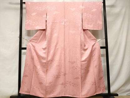 平和屋着物■上質な色無地 吉祥花地紋 鴇色 正絹 逸品 CABE3244ev