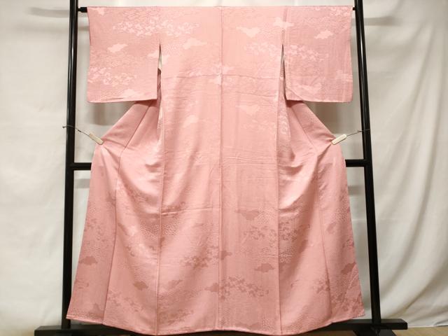 平和屋着物■上質な色無地 吉祥花地紋 鴇色 正絹 逸品 CABE3244ev