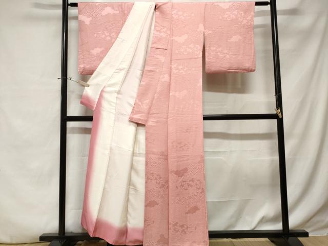 平和屋着物■上質な色無地 吉祥花地紋 鴇色 正絹 逸品 CABE3244ev
