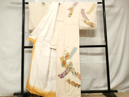 平和屋着物■訪問着 駒刺繍 短冊枝花文 金彩 正絹 逸品 CABE3268ev