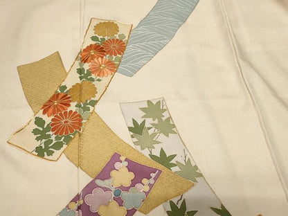 平和屋着物■訪問着 駒刺繍 短冊枝花文 金彩 正絹 逸品 CABE3268ev