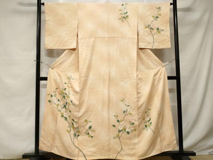 平和屋着物■訪問着　手描き　休み鳥枝花文　暈し染め　正絹　逸品　CABE3274ev