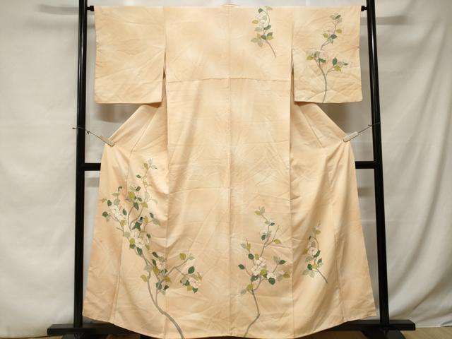 平和屋着物■訪問着　手描き　休み鳥枝花文　暈し染め　正絹　逸品　CABE3274ev