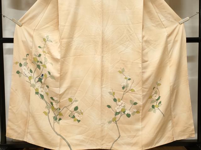 平和屋着物■訪問着　手描き　休み鳥枝花文　暈し染め　正絹　逸品　CABE3274ev