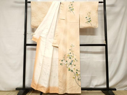 平和屋着物■訪問着　手描き　休み鳥枝花文　暈し染め　正絹　逸品　CABE3274ev
