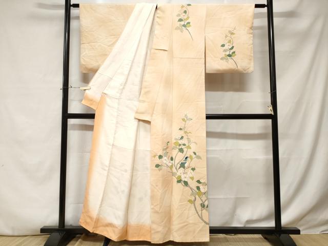 平和屋着物■訪問着　手描き　休み鳥枝花文　暈し染め　正絹　逸品　CABE3274ev
