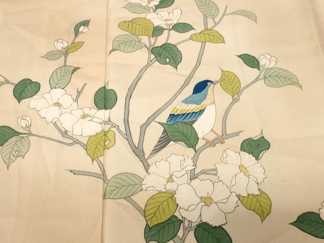 平和屋着物■訪問着　手描き　休み鳥枝花文　暈し染め　正絹　逸品　CABE3274ev