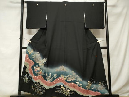 平和屋着物■豪華黒留袖　作家物　御所解文　千鳥花文　暈し染め　正絹　逸品　CABE3276ev