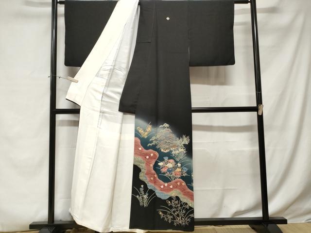 平和屋着物■豪華黒留袖　作家物　御所解文　千鳥花文　暈し染め　正絹　逸品　CABE3276ev