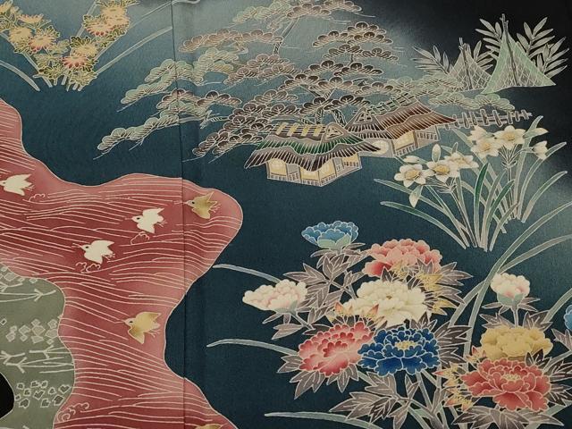 平和屋着物■豪華黒留袖　作家物　御所解文　千鳥花文　暈し染め　正絹　逸品　CABE3276ev