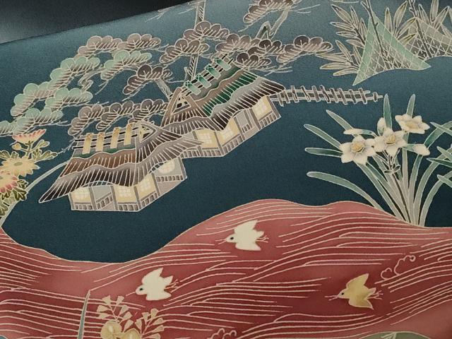 平和屋着物■豪華黒留袖　作家物　御所解文　千鳥花文　暈し染め　正絹　逸品　CABE3276ev