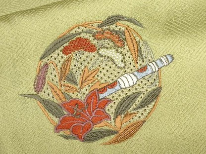 平和屋着物■中国三大刺繍　スワトウ刺繍　訪問着　横笛　草花文　暈し染め　金銀糸　正絹　逸品　CABE3281ev