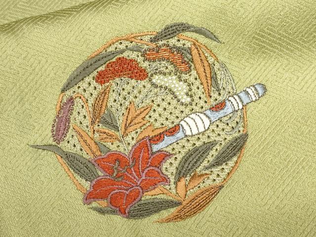 平和屋着物■中国三大刺繍　スワトウ刺繍　訪問着　横笛　草花文　暈し染め　金銀糸　正絹　逸品　CABE3281ev