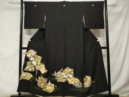 平和屋着物■豪華黒留袖　地紙雪輪安緑花文　暈し染め　金彩　正絹　逸品　CABE3282ev