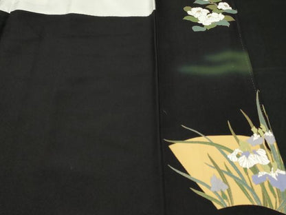 平和屋着物■豪華黒留袖　地紙雪輪安緑花文　暈し染め　金彩　正絹　逸品　CABE3282ev