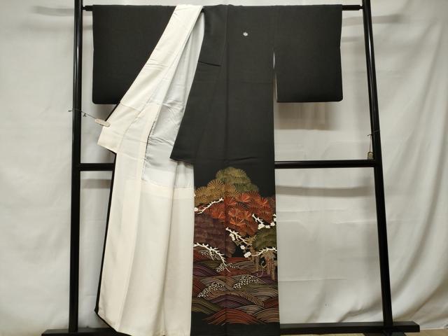 平和屋着物■豪華黒留袖　駒刺繍　立波枝松梅文　藤花房　金彩　正絹　逸品　CABE3285ev