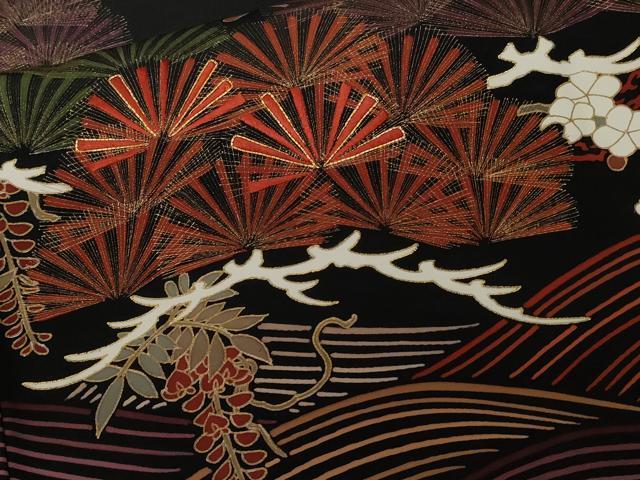 平和屋着物■豪華黒留袖　駒刺繍　立波枝松梅文　藤花房　金彩　正絹　逸品　CABE3285ev