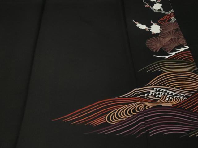 平和屋着物■豪華黒留袖　駒刺繍　立波枝松梅文　藤花房　金彩　正絹　逸品　CABE3285ev