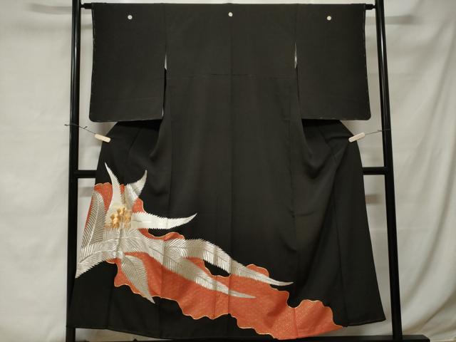 平和屋着物■豪華黒留袖　駒刺繍　草花文　金彩　正絹　逸品　CABE3286ev