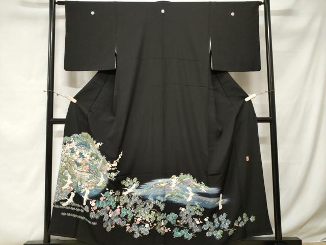平和屋着物■豪華黒留袖　友禅　作家物　飛鶴風景文　暈し染め　正絹　逸品　CABE3288ev