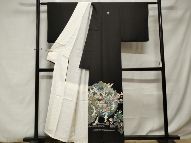 平和屋着物■豪華黒留袖　友禅　作家物　飛鶴風景文　暈し染め　正絹　逸品　CABE3288ev