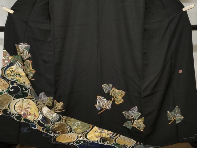 平和屋着物■豪華黒留袖　作家物　刺繍　松竹梅　枝松葉文　暈し染め　金彩　正絹　逸品　CABE3289ev