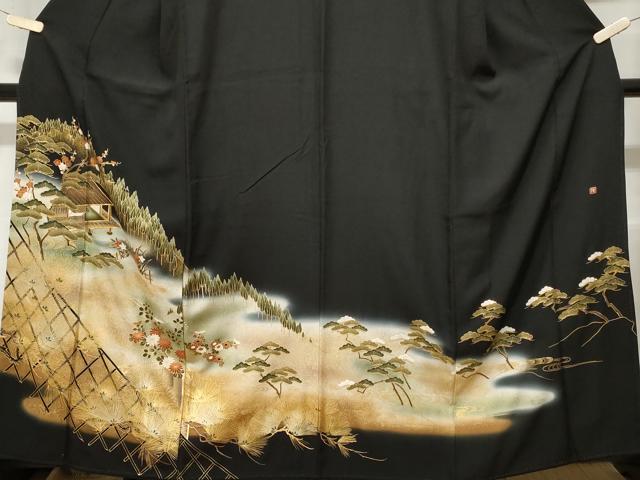 平和屋着物■豪華黒留袖　作家物　駒刺繍　御所解文　暈し染め　金彩　正絹　逸品　CABE3298ev
