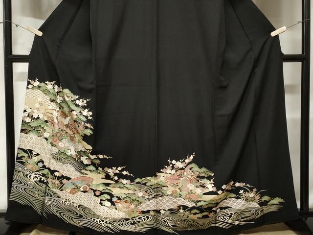 平和屋着物■豪華黒留袖　地紙鳳凰吉祥花文　金彩　正絹　逸品　CABE3299ev