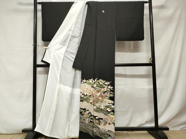 平和屋着物■豪華黒留袖　地紙鳳凰吉祥花文　金彩　正絹　逸品　CABE3299ev