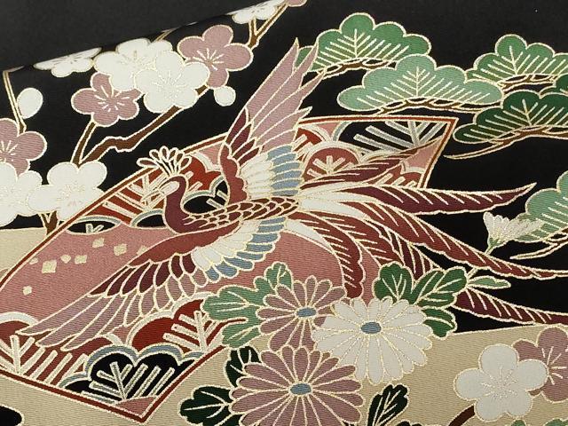 平和屋着物■豪華黒留袖　地紙鳳凰吉祥花文　金彩　正絹　逸品　CABE3299ev