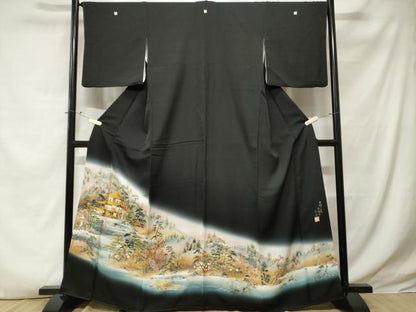 平和屋着物■豪華黒留袖　作家物　京都の美　金閣寺　暈し染め　金彩　正絹　逸品　CABE3304ev